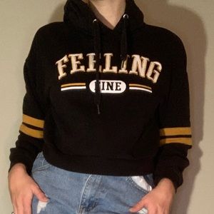 “Feeling fine” black cropped hoodie